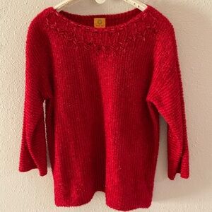 Ruby Rd. Sparkly Sweater Red Metallic Detail 1/4 Length Sleeves Women’s …